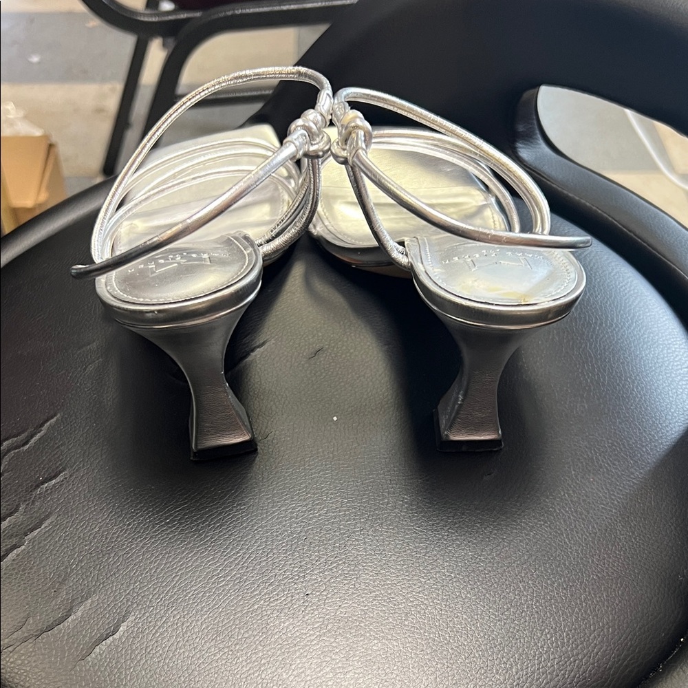 Marc Fisher Silver Multi-Strap Square Toe Slide Sandals